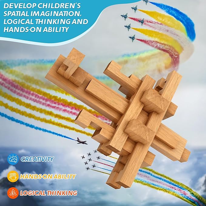 STEM Wooden Building Blocks -Mortise and Tenon Assembled into 15+ Shapes, Educational Toys Gift for Kids and Classroom,DIY Building Toys for Ages 5+ and Adults (15 in 1)