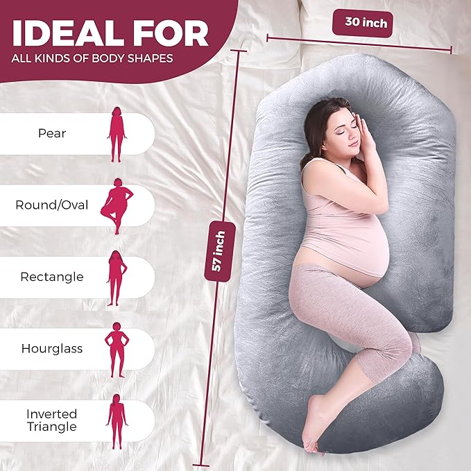 PILLANI Pregnancy Pillows for Sleeping – 57-Inch Maternity Pillow for Pregnant Women with Removable Washable Cover – Support for Back, Belly, Neck, Legs, and Hips – V C U Shaped Full Body Pillow