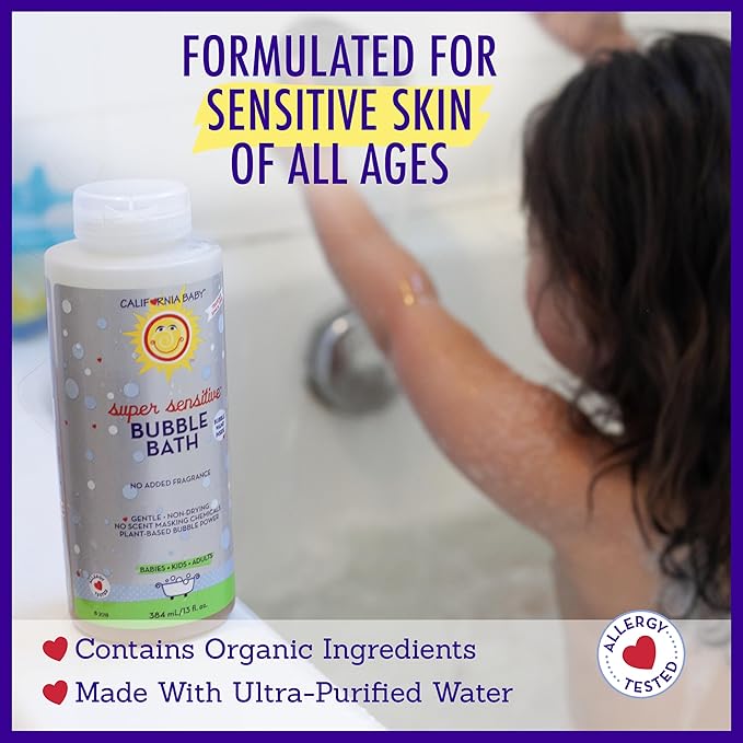 California Baby Super Sensitive Bubble Bath | No Added Fragrance | 100% Plant-Based Ingredients (USDA Certified) | Allergy Friendly | Babies, Adults & Kid Bubble Bath | Ideal for Sensitive Skin | Free Bubble Wand Included |13 Fl oz