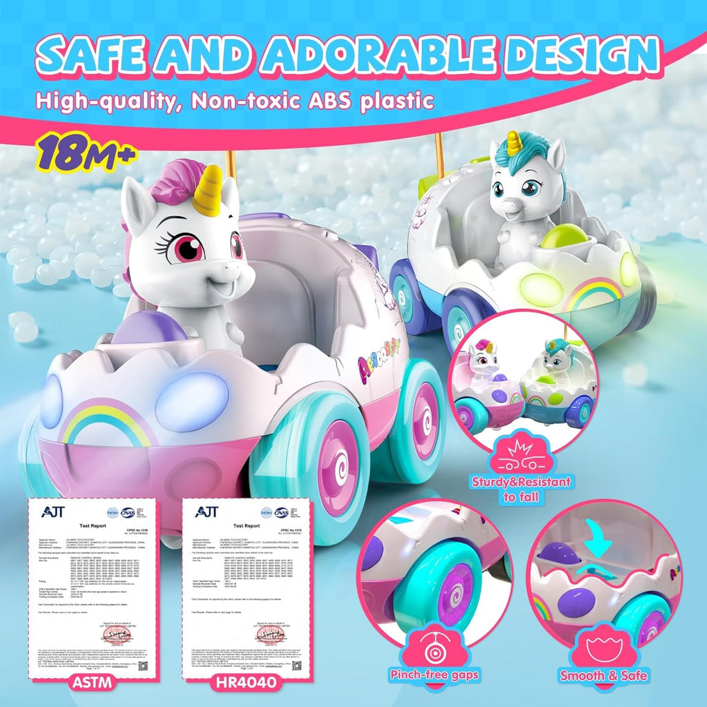 Remote Control Car for Toddlers 18m+ Unicorn RC Cars Toys with LED Lights & Music for Toddler Cute Birthday Gifts Toys Pink