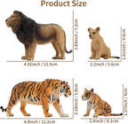 Toymany 8PCS 2-5" Plastic Jungle Animals Figures Playset Includes Baby Animals, Realistic Lion, Tiger, Cheetah, Leopard Figurines with Cubs, Cake Toppers Christmas Birthday Toy Gift for Kids Toddlers