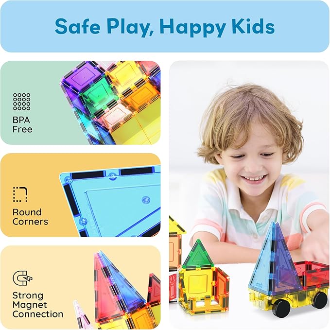 PicassoTiles 101 Piece Magnetic Tile Building Blocks Set with Durable Storage Bag STEM Educational Construction Magnet Toy Kit for Toddlers Preschool Kids Boys Girls Age 3 Plus Indoor Learning PT06