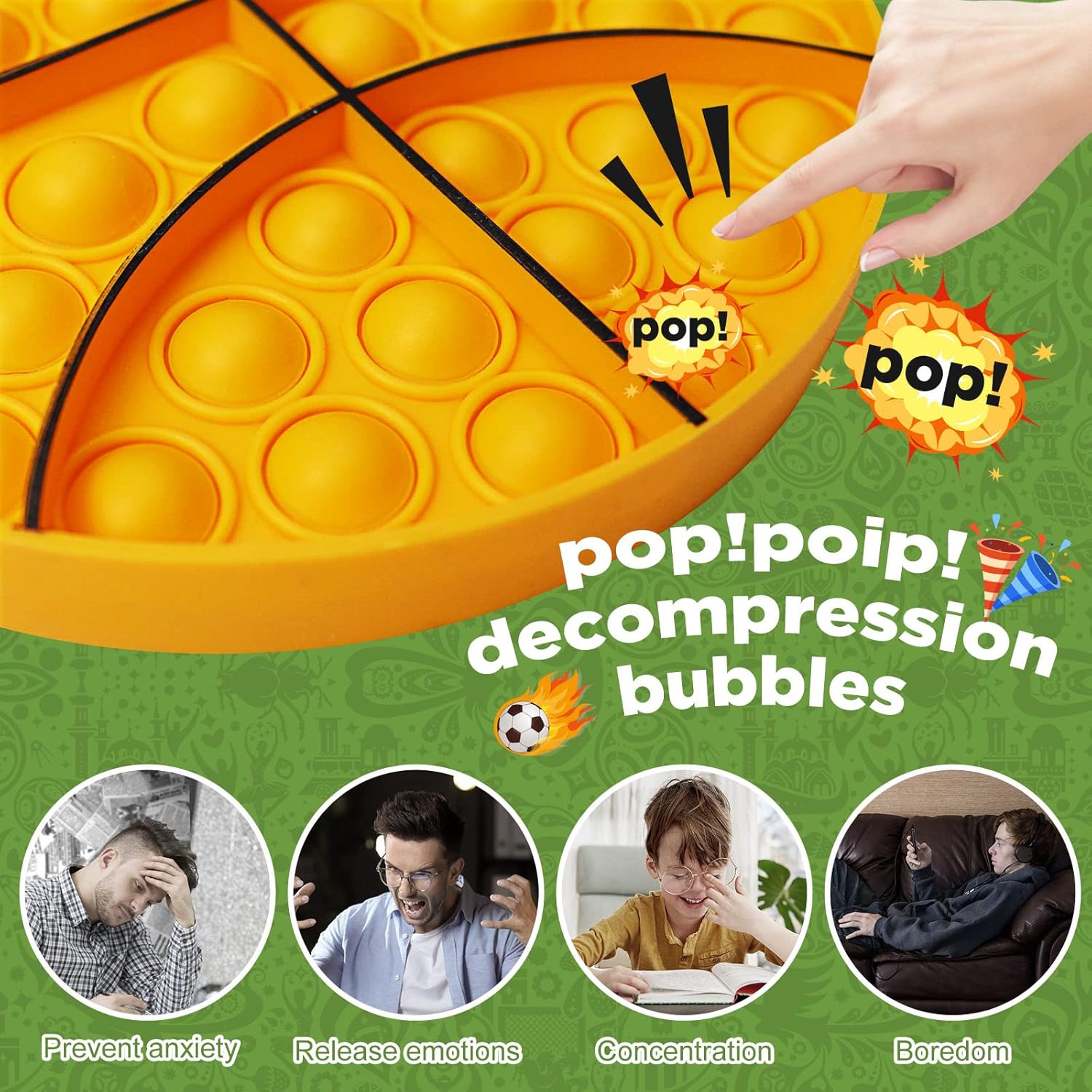 4 Pack Push Bubble Fidget Toys, Sports Fidget Bubbles Sensory Toy Sensory Bubble Soccer Football Basketball Baseball Rugby, ADHD Anxiety Autismand Stress Reliever Toy, Gifts for Kids Boys Girls Adults