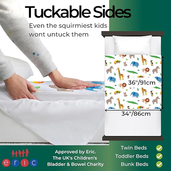 Hygge Sheets® Potty Training Pee Pads for Kids, Toddlers - 100% Waterproof, Non Slip Bed Wetting Pad for Twin Beds - Washable, Reusable Mattress & Sheet Protector - Safari