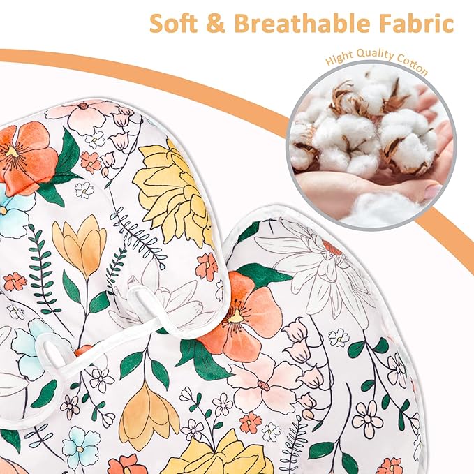Pea Pod Baby Car Seat Head Support for Newborn, 2 in 1 Infant Car Seat Head Body Support for Girls Extra Soft Breathable Baby Car Seat Cushion Insert for Strollers, Swings, Bouncers, (Retro Floral)