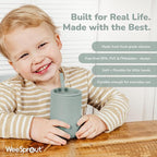 WeeSprout Silicone Baby Cups With Straws and Lids, 4 & 8 oz Options, Set of 2, Food Grade Toddler Training Container, Built In Straw Stoppers, Measurement Markings, Dishwasher Safe + Straw Cleaner