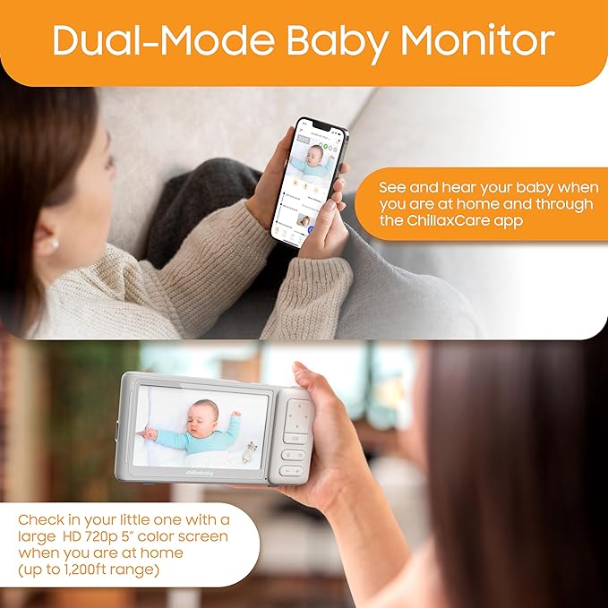 CHILLAX Giraffe Pro Max Baby Monitor, 1080p Full HD Camera with 5” 720p Screen, Privacy Mode, Flexible Gooseneck, Auto-Dimming LED, Two-Way Talk, and Night Vision, Video with Camera and Audio