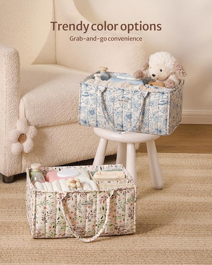 Blissful Diary Floral Diaper Caddy Organizer, Stylish Nursery Storage Basket, Gift for Baby Shower, Baby Registry Must Have, Newborn Essentials, Pastoral Daisy