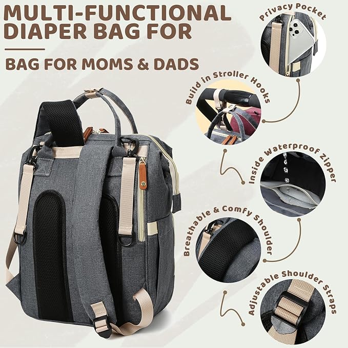 Diaper Bag Backpack for Girls Boys: Dark Gray Toddler Diaper Bag with Changing Pad Baby Backpack Diaper Bag for Mon Dad Newborn Mochila Pañaleras para Bebe Niña Niño Baby Registry Search Must Haves