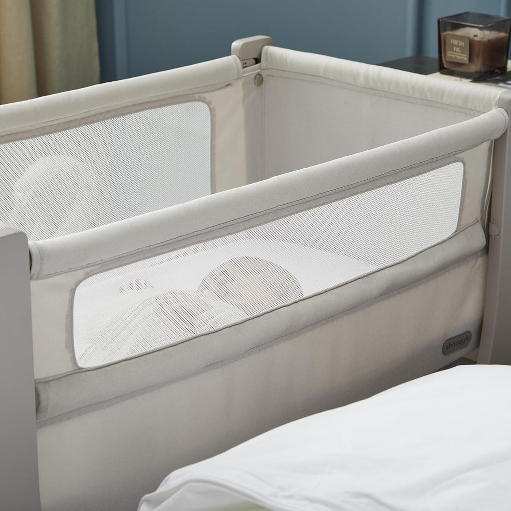Air Lite Bedside Infant Crib | Breathable Mesh Sides, Drop-Down Panel, Reflux Incline, Adjustable Height, Compact Co-Sleeper Crib with Mattress - Taupe