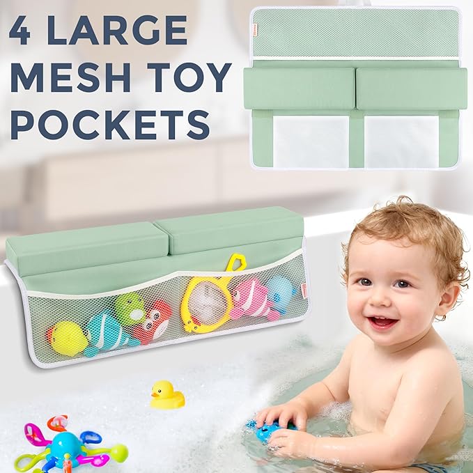 Bath Kneeler and Elbow Rest Pad Set - Comfortable 1.5” Thick Baby Bath Kneeler Pads with Toys Organizer, Non-Slip Knee Arm Support Bathtub Mat, Quick-Drying Kneeling Pad for Baby Bath Time