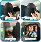 Funbliss Fixed Headrest Baby Car Mirror, Car Mirror for Baby Compatible with Tesla and other vehicles,360° Rotation, Shatterproof Plastic, No Assembly Required