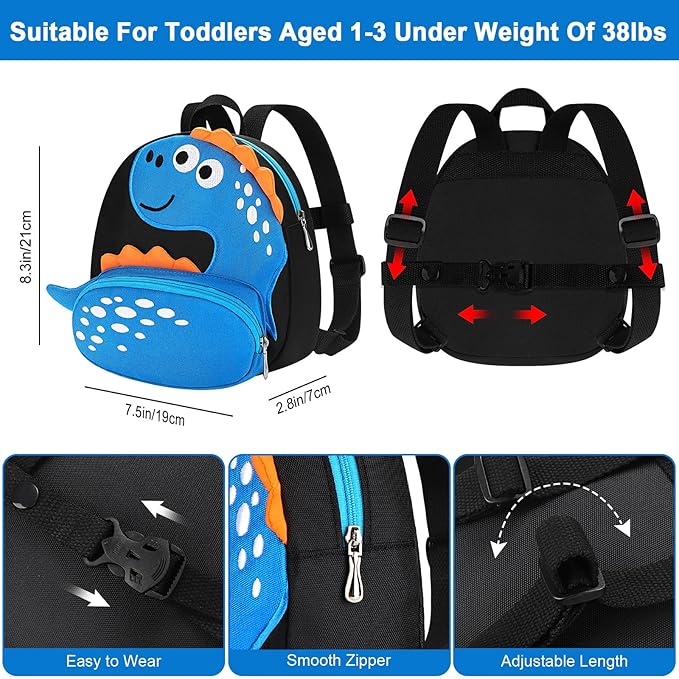 Accmor Toddler Backpack Leash, Cute Dinosaur kids Harness Backpacks with Anti Lost Wrist Link, Adorable Child Backpack Mini Bag Wristband Tether Strap Leashes for Baby Boys Girls Ages 1-3 Years