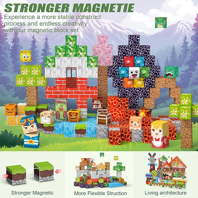 Magnetic Blocks 220 PCS Magnetic Building Blocks, 3+ STEM Montessori Sensory Toys, Magnetic Cube for for 3 4 5 6 7 8 9 10 11 12 8-12 Years Old Boys & Girls Birthday Gifts