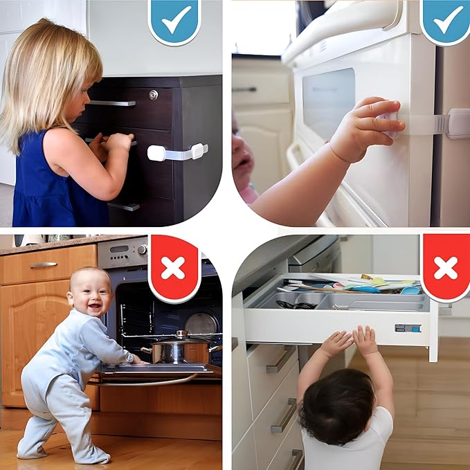 3M Adhesive Child Safety Strap Locks by Baby Proof Me, Baby Latches for Cabinets, Dishwashers, Fridges, Ovens and Trash Cans, Stain Free Toilet Lock (6 Safety Latches)