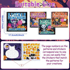 4Pcs Halloween Paint by Sticker Books for Kids Ages 4-8 Halloween Pumpkin Ghost Witch Sticker by Number Books Activity Book for Kids Puzzle Book Craft Art Gift Holiday Party Favors Create 32 Pictures