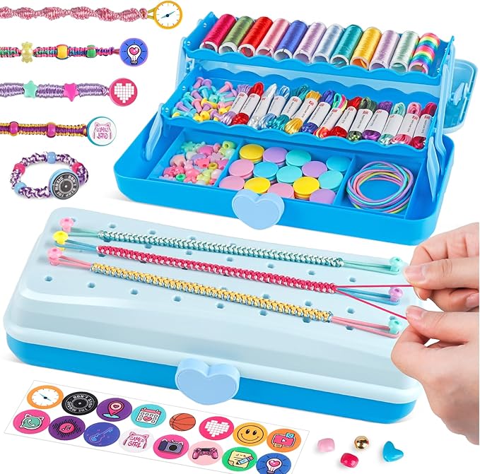 Friendship Bracelet Making Kit with Storage Box,DIY String Bracelet Arts and Craft for Girls Aged 8-12,Kids' Travel Activity Toy Set,Birthday Gifts for Ages 6 7 8 9 10 11 12 Year Old (Light Blue)