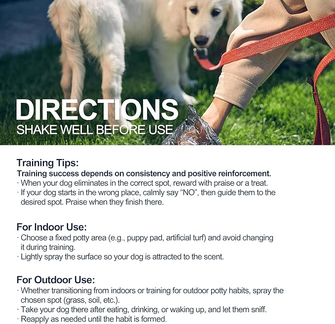 Potty Training Spray for Dogs – 5 fl oz /150ml Dog Pee Training Aid for Puppies & Adults Dogs– Helps Guide Dog to Pee Pads or Designated Areas – Safe Plant-Based Attractant for Indoor & Outdoor Use
