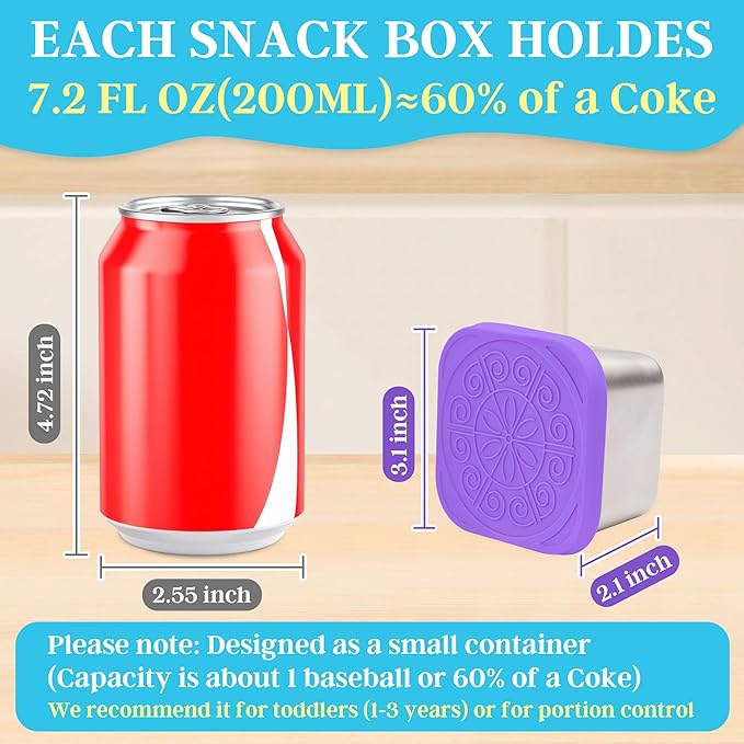 Stainless Steel Snack Containers for Kids,7.2oz Easy Open Leak Proof Reusable Snack Box Container with Lids,Small Lunch Containers for Meal Prep,School,Picnic and Travel-6Pack