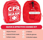 Adult and Infant CPR Mask Combo Kit – 4-Pack – 8 Valves, 4 Gloves, 8 Alcohol Pads – Latex-Free, Portable Pouch for First Responders