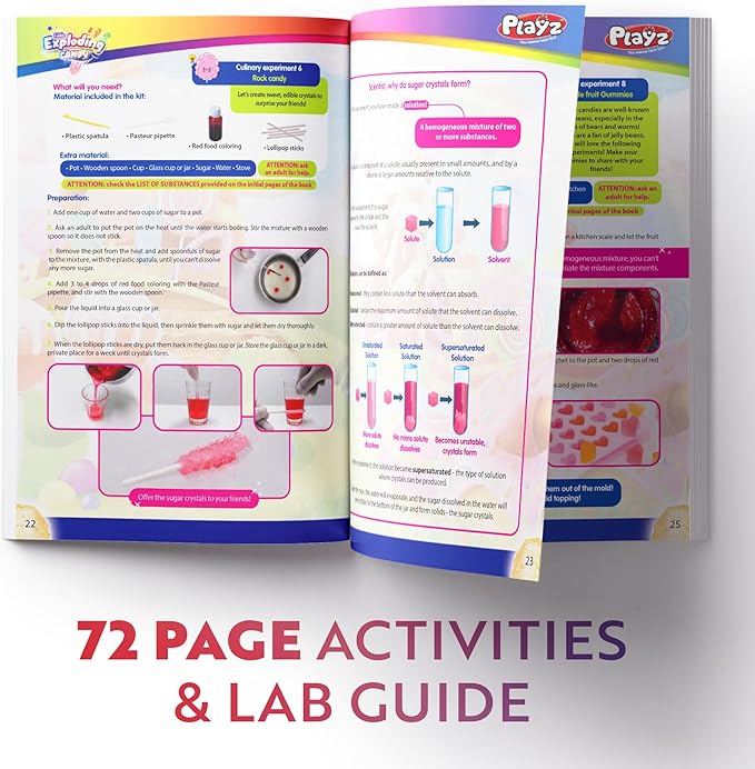 Playz Edible Exploding Candy Making Science Kit for Kids Ages 8-12 Years Old - Food Science Chemistry Kid Science Kit with 29 Experiments, Educational Science Kits for Boy & Girls