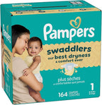 Pampers Swaddlers Diapers, Size 1 (8-14 lbs), 164 Count, Absorbent, Keeps Baby Dry and Comfortable, Skin Safe Disposable Baby Diaper (Packaging May Vary)