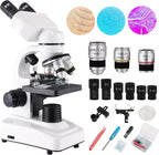 Binocular Microscope for Adults Kids Students, 64X-6000X Microscopes, 3 Objective Lens, Metal-Body Dual LED Illumination, Biological Compound Microscope Kit for School Lab, Homeschool