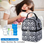 Breastmilk Cooler Bag with Ice Pack Fits 6 Baby Bottles up to 9 Ounce, Breast Milk Pump Cooler Bag with Shoulder Strap for Nursing Mom Daycare, Work, Travel- Black