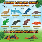 Dinosaurs Carry Case Set - with Play Scenery Inside, 8 Dinosaur Figures & 2 Volcanic Landscape | Toddler Toys for Kids 3-5