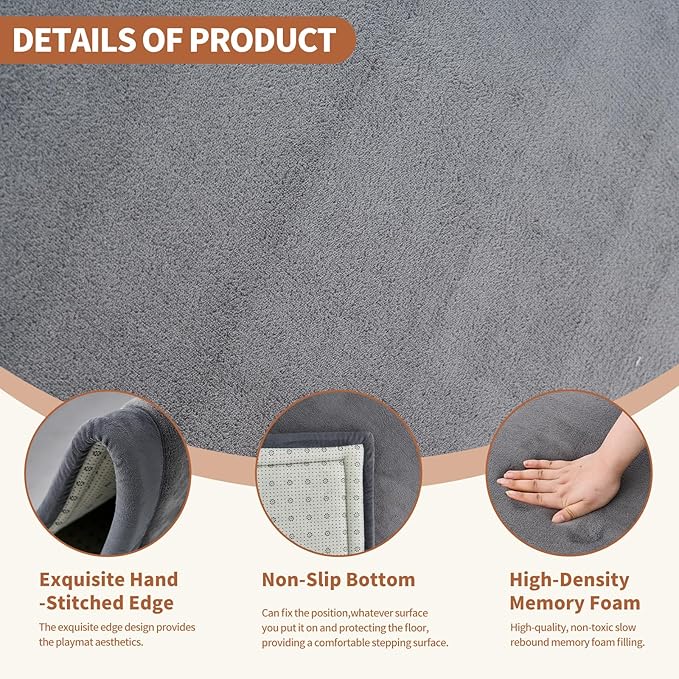 Baby Play Mat for Floor - 1.4" Thick Memory Foam Rug, 70"x59" Playpen Tummy Time Mat, Soft Velvet Nursery Rug, Large Padded Crawling Mats, Cushioned Pads for Playroom Toddlers, Infants, Yoga, Tatami