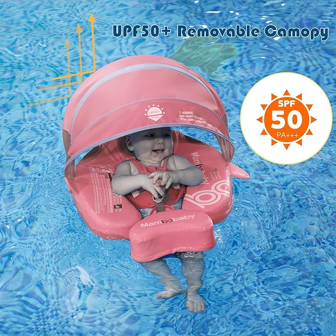 Mambobaby Float with Removable UPF50+ UV Sun Protection Canopy, Infant Pool Float Swimming Float with Tail & Adjustable Safety Seat, Baby Floats for Pool Bathtub (Narwhal Pink-L03NPCTLURBKMF01L03)