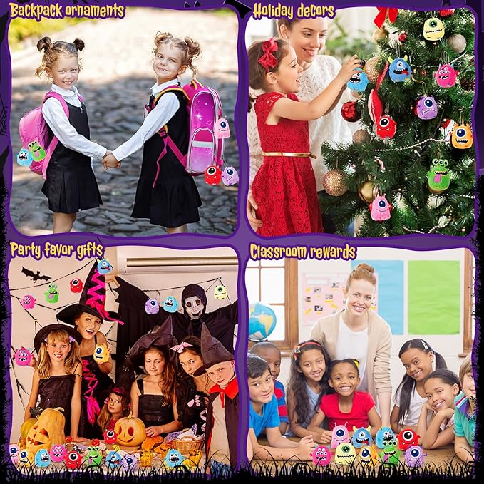 Libima 9 Pcs Mini Stuffed Animals Keychains 3.15 Inch Small Plush Cute Ornaments Bulk Toys for Baby Shower Birthday Party Decors Gift Bags Fillers Halloween Christmas Basket Stuffers(Fluffy Monsters)