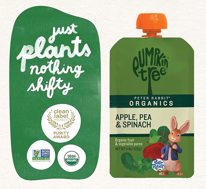 Pumpkin Tree Peter Rabbit Organics, Pea, Spinach and Apple Puree, 4.4-Ounce Pouches (Pack of 10)