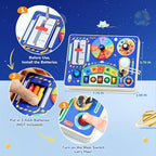 JoyCat Busy Board with Led Light, Toddler Toys for 1 2 3 4 Year Old Boys and Girls, Wooden Sensory Toys with Music, Travel Toy for Toddlers 1-3, Birthday Presents (Blue)