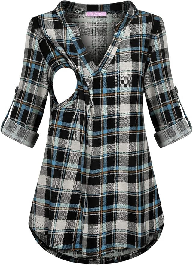 Joymom Maternity Rolled Long Sleeve Nursing Tops Tunic Blouses Breastfeeding