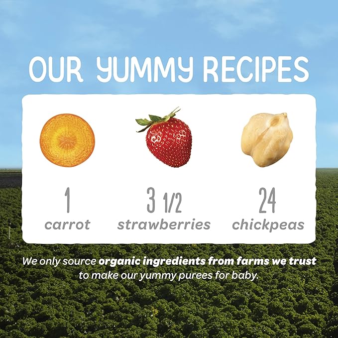 Happy Baby Organics Clearly Crafted Stage 2 Baby Food Carrots, Strawberries & Chickpeas, 4 Ounce Pouch (Pack of 16)