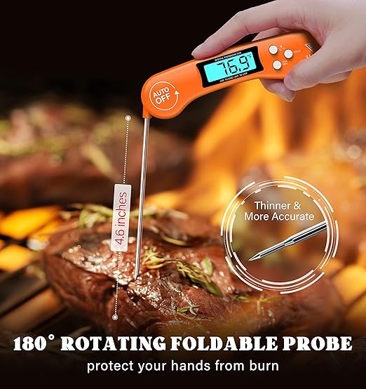 DOQAUS Digital Meat Thermometer, Instant Read Food Thermometers for Cooking, Kitchen Probe with Backlit & Reversible Display, Wide Temperature Range for Turkey, Grill, BBQ, Baking, Bread, Sourdough