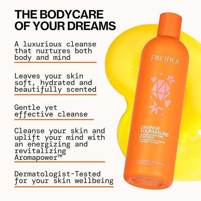 Pacifica Body Wash - Orange Tourmaline Super Hydrating Body Wash - Bath & Shower Gel - Clean Beauty, Vegan & Cruelty-Free Dermatologist Tested