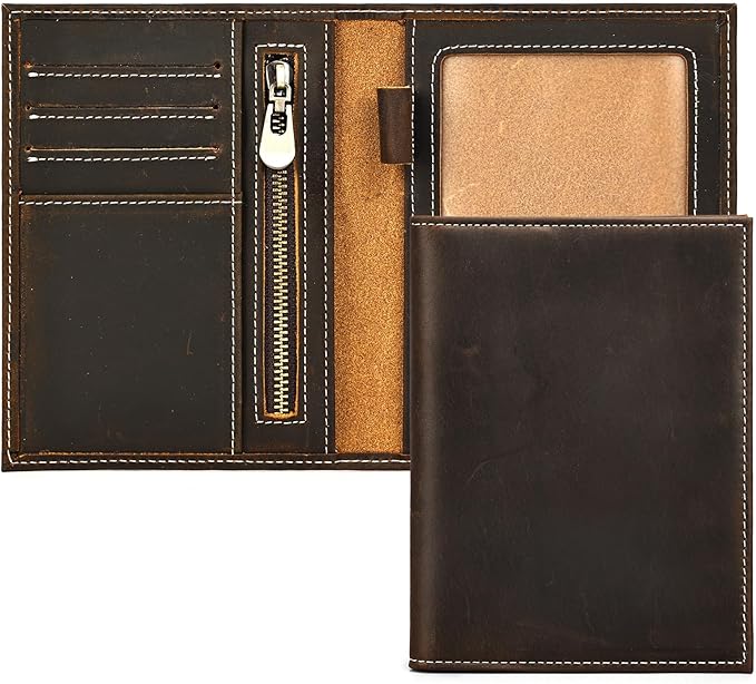 Genuine Leather Passport Holder Handmade Passport cover Lightweight Travel Bifold Passport Wallet dark brown