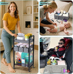 2IN1 Baby Diaper Caddy Organizer-3 Tier Rolling Storage Cart with Dividers - Bedside Diaper Caddy Cart for Baby Nursery Newborn Essentials-Mobile Utility Carts with Wheels for Changing Table