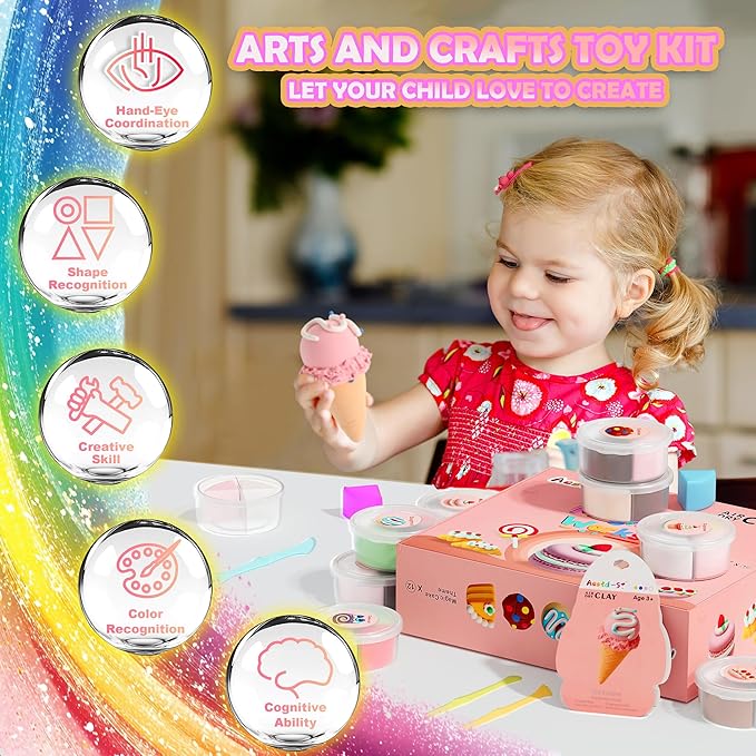 Air Dry Clay Kit - Cake Themed, Modeling Clay for Kids, DIY Model Magic Clay with Sculpting Tools and Tutorials, 12 Boxes Molding Clay, Ultra Light, Soft & Non-Toxic, Arts and Crafts Gift for Kids