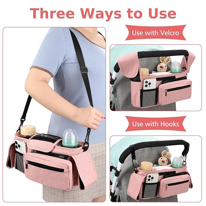 Accmor Universal Stroller Organizer with Insulated Cup Holder Detachable Phone Bag and Shoulder Strap, Stroller Bag Caddy Organizer Accessories Fits for Uppababy, Baby Jogger, Britax Strollers