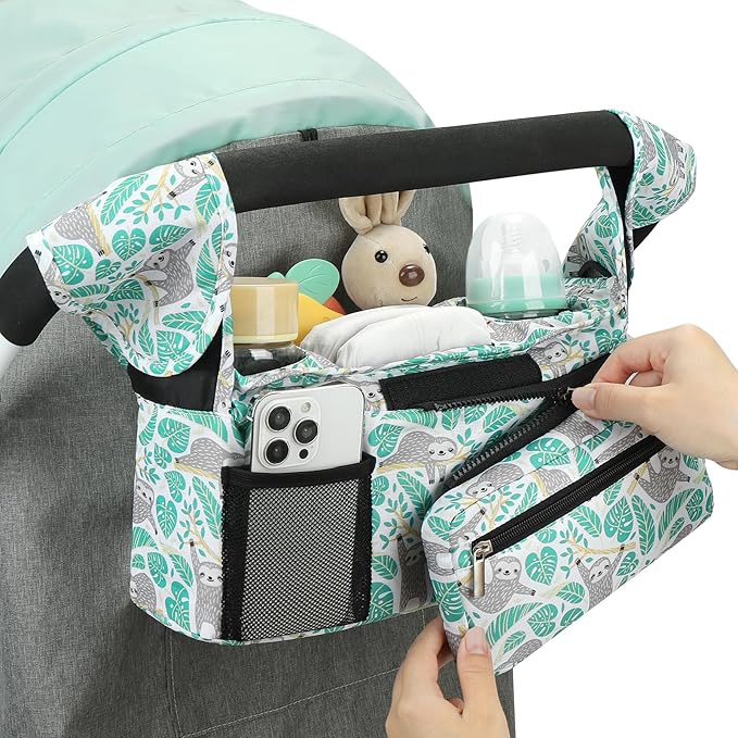 Accmor Universal Stroller Organizer with Insulated Cup Holder Detachable Phone Bag and Shoulder Strap,Stroller Bag Caddy Organizer Fits for Uppababy, Baby Jogger, Britax Strollers