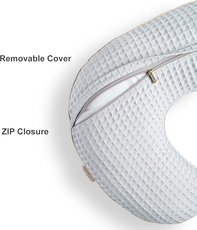 Organic Cover for Nursing Pillow • Premium Quality 100% Cotton Oeko-Tex Standard • Cover for Breastfeeding and Bottle Feeding Pillow • Soft and Breathable • Only Cover (Slate waffle)