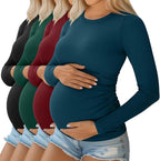 Ficerd 4 Pack Women's Maternity Shirts Cotton Long Sleeve Ribbed Crew Neck Pregnancy Tops Side Ruched Casual Mama Clothes