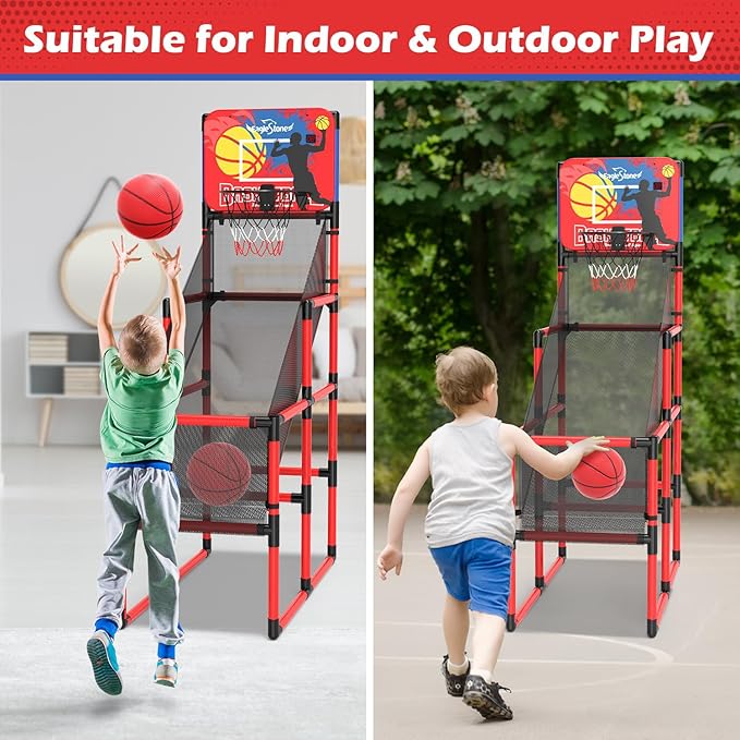 Kids Basketball Hoop Arcade Game W/Electronic Scoreboard Cheer Sound, Basketball Hoop Indoor Outdoor W/4 Balls, Basketball Game Toys Gifts for Kids 3-6 5-7 8-12 Toddlers Boys Girls