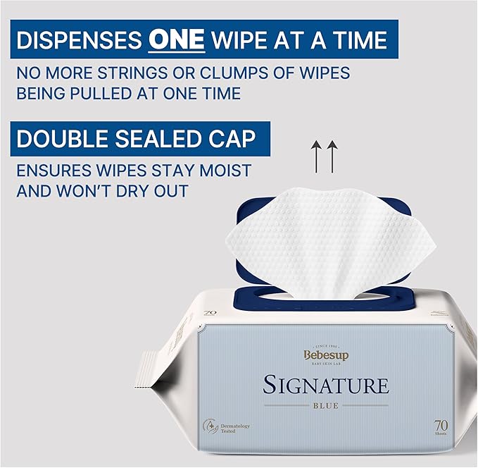 BEBESUP- Korea’s #1 Signature Baby Wipes - Hypoallergenic Water-based Unscented Alcohol-Free Ultra-Thick Super Seed Extracts Organic Plant-Based for sensitive skin Flip-Top 560 Count (8 Packs)