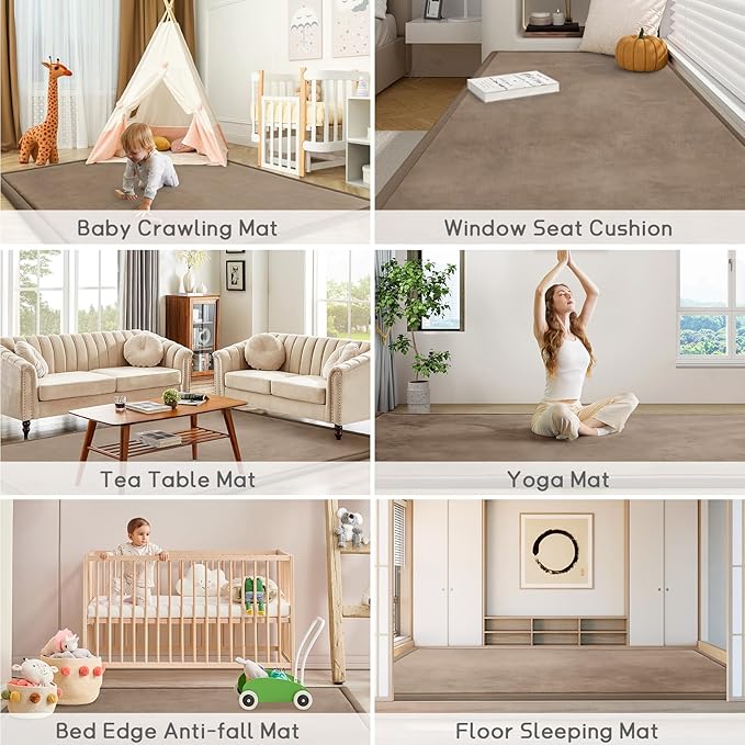 Baby Play Mat for Floor Tummy Time Mat Nursery Rug Muscle Area Rug PlayroomTatami 79"x138" Memory Foam 1.3" Thick Crawling For Babies,Toddlers, Infants, Kids,Floor(Brown)