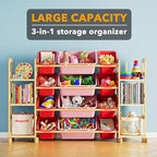 SpaceAid Toy Storage Organizer with 6 Shelves and 12 Bins, Toy Organizers Storage Bookshelf, Kids Bin Shelf Toys Box Bookcase for Bedroom Playroom Organization Room Decor, Red and Pink