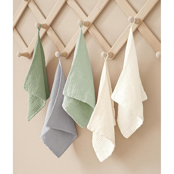 Konssy 10-Pack Muslin Baby Washcloths,100% Cotton Baby Wash Cloths for Newborn Kids Girls & Boys, Soft & Absorbent Washcloths